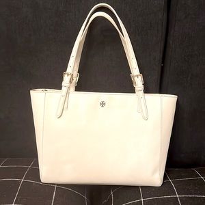 Tory Burch Saffiano tote, in eggshell.